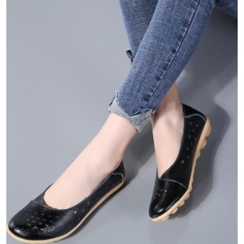 Summer Genuine Leather Women Flats New Cut-Outs Comfortable maternity shoes Womens Loafers Female Solid Shoe Large Size