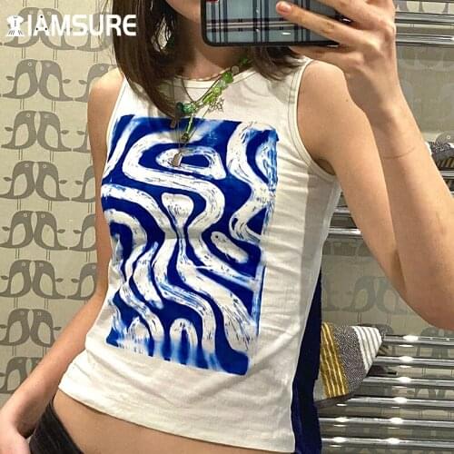 IAMSURE Y2K Printed Tank Tops Women High Street Basic Sleeveless O-Neck Vest 2021 Fashion Casual Streetwear Sporty Activewear