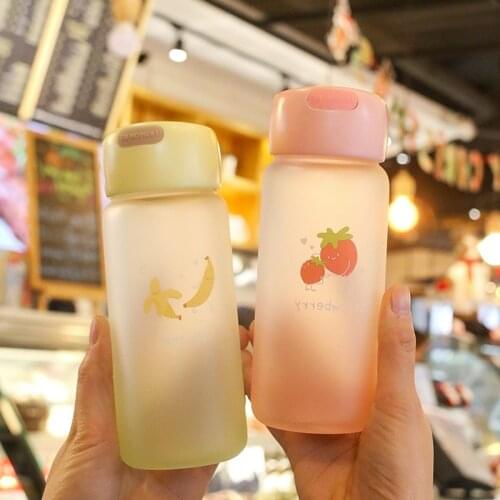 400ml Cute Fruit Glass Bottle Creative Frosted Glass Water Cup Portable Leakproof Drinking Bottle for Kids Girls Adult
