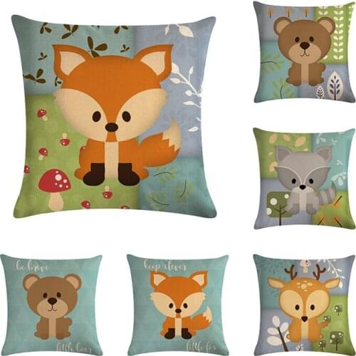 Fashion Style High Quality Home Decor Cushion Cover Decorative Cartoon Foxs Bear Deer Raccoon Printed Throw Pillowcase Cojines