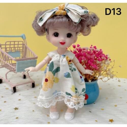 New 16cm Cute Doll with 13 Joints Movable 8 Points Bjd Doll Fashion Dress Up Set 3D Eyes Kids Play House Toys for Girls Gifts