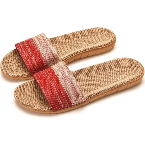 New Women Summer Flax Slippers Female Male Casual Linen Slides Multi-Style Non-Slip EVA Home Flip Flops Indoor Flat Shoes Sandal