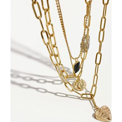 PerisBox 4Pcs/set Paper Clip Chain Love Heart Necklaces Black Square Portrait Necklaces for Women Minimalist Layered Necklaces