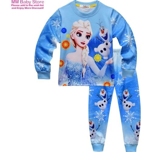 2021 The New Elsa Pajamas Suit Childrens Long-Sleeved Trousers Cartoon Home Casual Cartoon Full Sets Of Sleepwear Clothing