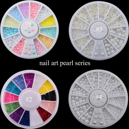 4Styles 2mm 3mm Mix Colors Beige White Nail Art Tips Half Pearls 3d Nail Beads Rhinestone Decoration DIY Beauty Salon Nail Wheel