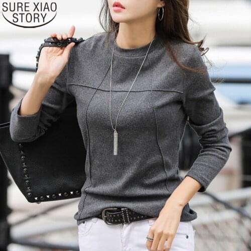 Casual T-shirts Cotton Long Sleeve Shirt Women Autumn Clothes Fashion Korean Solid Slim Bottoming Shirts Ladies Tops 10640