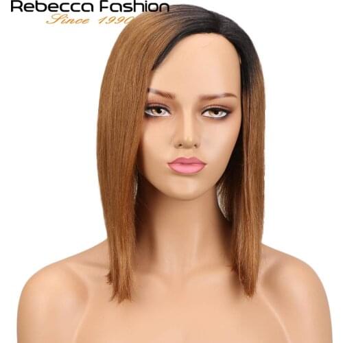 Rebecca Left Side Part Ombre Human Hair Lace Wigs For Black Women Peruvian Remy Straight Hair Short Wig 8 Colors Free Shipping