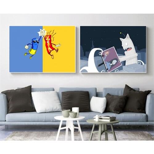 Funny Little Animal Friendship Clapping Blue Yellow Modern Minimalist Canvas Painting Living Room Wall Art Picture Poster Print