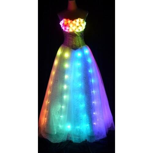 LED Dress new lady Luminous Princess Dress Wedding Women Dress led light Clothing Bar fashion Skirt Ballroom Dance clothes
