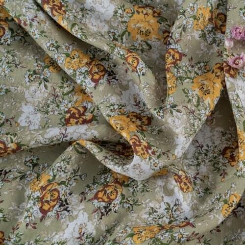 High grade pure flax fabric Floret printing tissu Autumn winter Gown Dress tissus