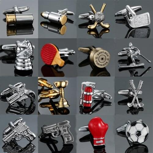 18 style Mix Hotsale Designs Cufflinks Mens Designer Cufflinks Gold-color Bullet Design Novelty Gun Design Cuff Links