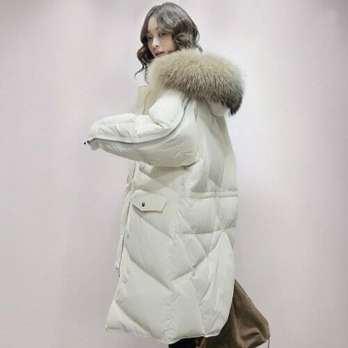 Women jacket, winter size womens long large fur collar, korean duck down coat, doudoune femme