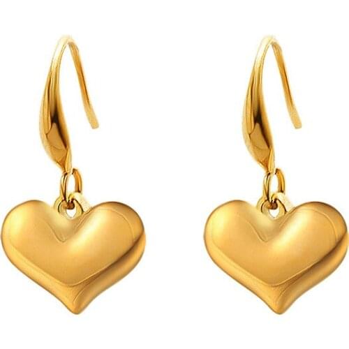 Lovely Cute Simple Smooth Heart Dangle Earrings Stainless Steel Ear Hook Decrations For Women Gold Plated Jewelry EZ136