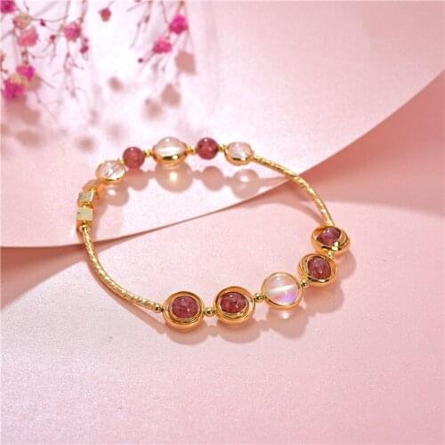Natural Strawberry Quartzs Beads Bracelet for Women Crystal Bracelets Elegant Gift Handmade Bracelet Lucky Charms Jewelry B436