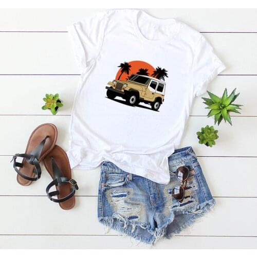 Female Top Classic Car Print Woman T-shirts Summer Casual Tshirt Woman Short Sleeve Tee