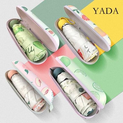 YADA INS 2020 Fashion Capsule Light Mini Small Umbrella Fruit lemon Five Pocket Folding Umbrella For Women UV Umbrella YD200118