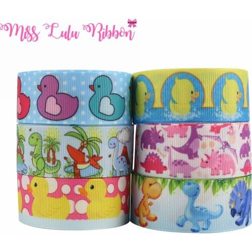 16mm-75mm Cartoon Kawaii Duck Dinosaur Printed Grosgrain/Foe Ribbon Lace Jeans Love DIY Festival Hair Bowknots 50yards/roll