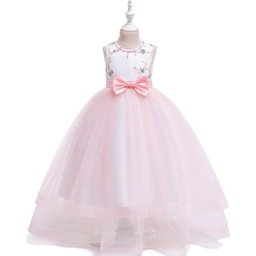 2021 New Long Dress Bow Embroidered Nail Bead Princess Dress Mesh Long Drag Poncho Girl Evening Dress