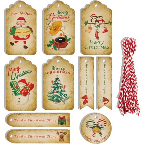 50Sets Christmas Kraft Gift Tags Deer Santa Claus Paper Card DIY To From Decoration Hang Tag Xmas Party Supplies Packaging Label