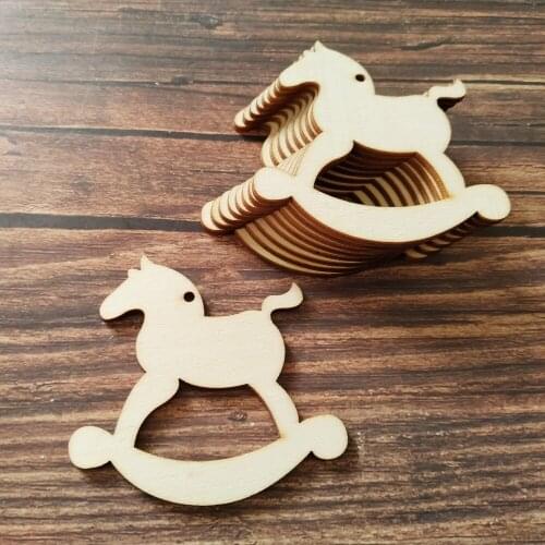 50pcs 70mm Unfinished Wooden Rocking Horse Ornament Horse Shape for Christmas Decorations DIY Crafting Wood Laser Cut Gift Tags
