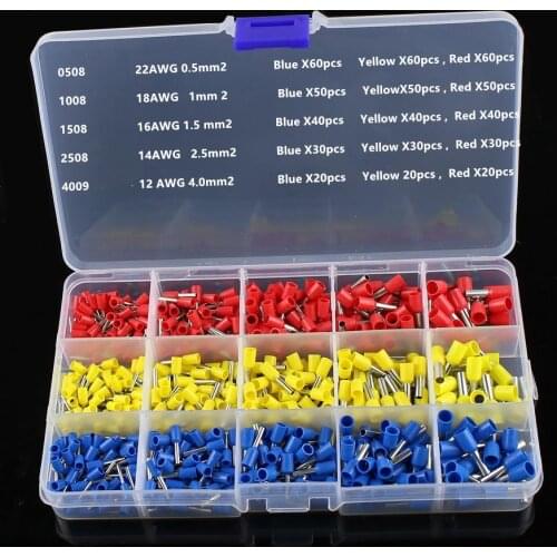 600pcs/set 3 colors Red yellow blue tube terminals Connector Cord Pin End Cable wire Bootlace Ferrules kit for 22~12AWG