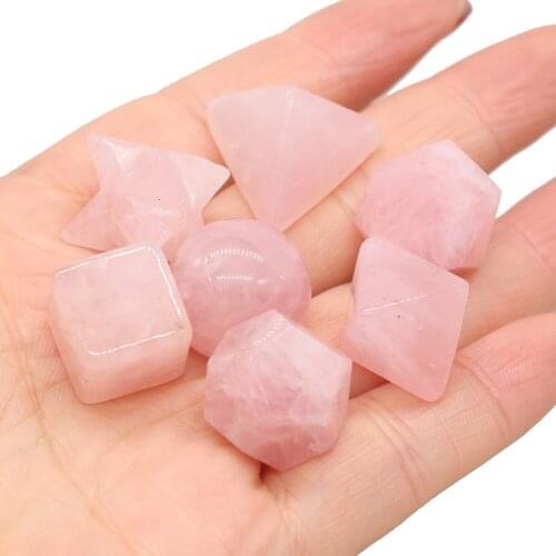 7 Pcs Hot-selling Geometric Natural Rose Quartz Crystal Ore Room Fish Tank Exquisite Ornaments Ornaments Stone Gems 14-20mm