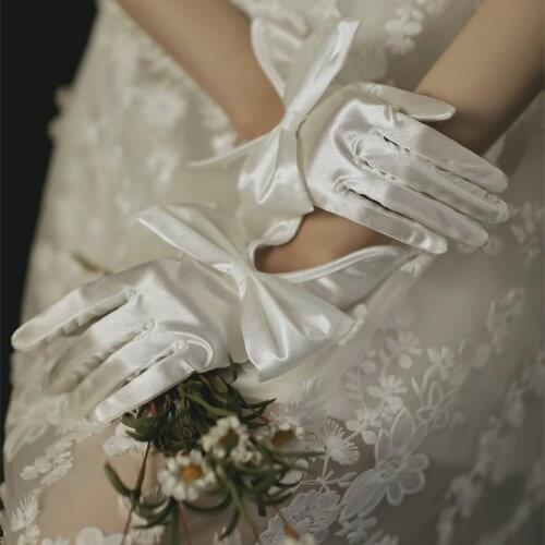 White Black Ivory Bridal Gloves Bow Satin Gloves Party Wedding Gloves For Bride Short Finger Wrist Length Weddings Accesories