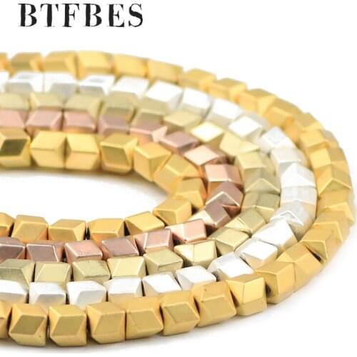 BTFBES Matte plating Gold Silver Geometry Hematite Beads Natural Stone Charm Spacers Loose Beads DIY for Jewelry Bracelet Making