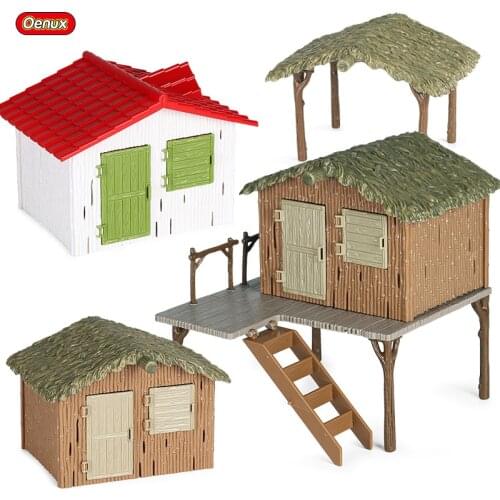 Oenux Farm House Model Action Figure Staffer Feeder Sheep Cow Pig Duck Poultry Animals Set Figurines Educational Toy Kids Gift
