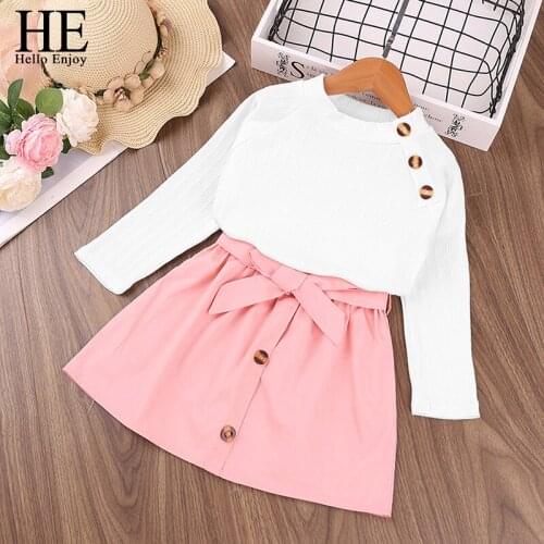 HE Hello Enjoy Newborn Baby Girls Clothes Knitted Long Sleeve pullover solid Tops Button pocket Skirts 2pc Kids Toddler Outfit