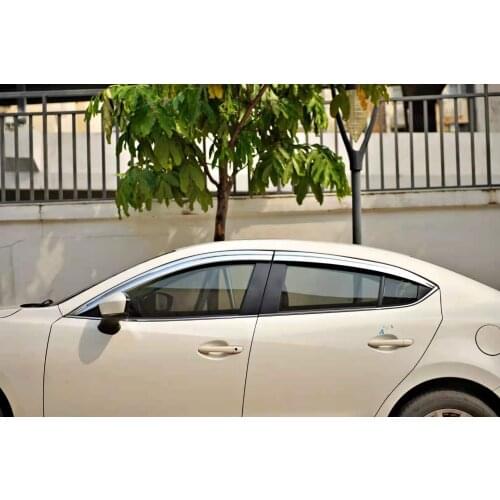 Chrome door visor side window deflector shade sun rain shield silver trips eaves for Mazda 3 Axela 2014-2019