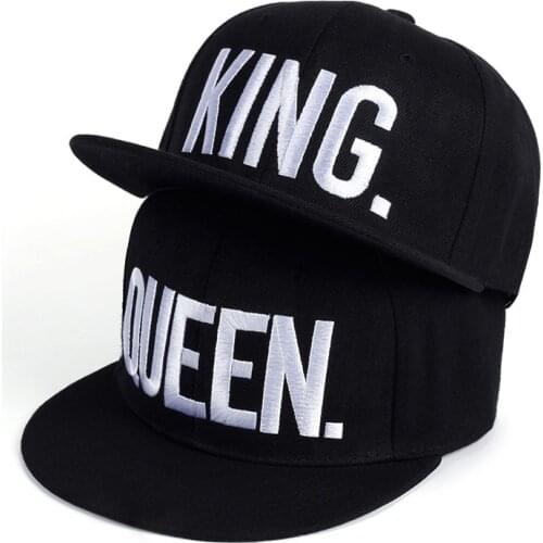 Summer Hip Hop Mens Caps Couple KING QUEEN letter Embroidery Men Baseball Cap Women bone Male Snapback Flat Hat Black