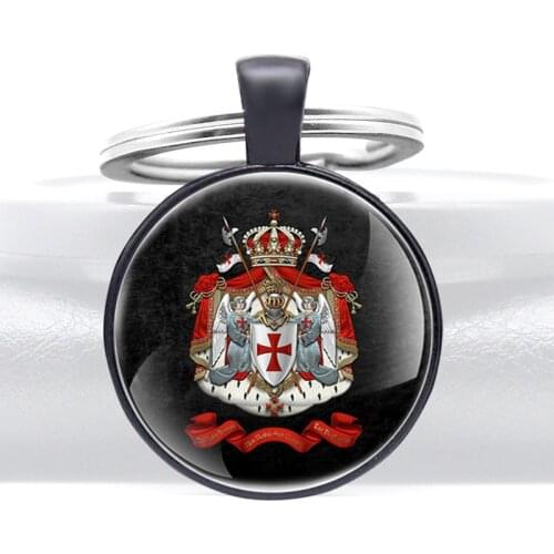 Classic Vintage Knights Templar Symbol Glass Cabochon Metal Key Chain Charm Men Women Key Ring Jewelry Gifts Keychains