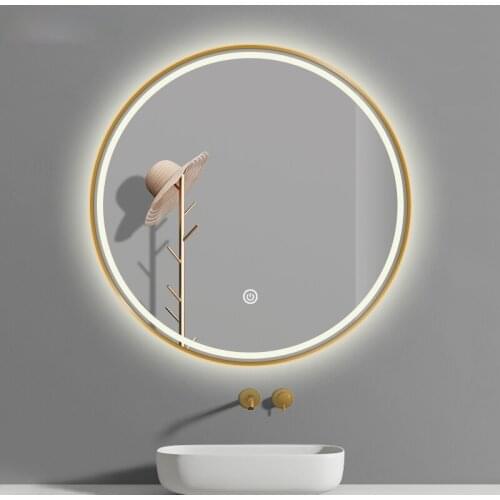 Wash Basin Cosmetic Mirror Led Anti-Fog round Framed Mirror Wall-Mounted Smart Bathroom Mirror Bathroom Mirror with Light