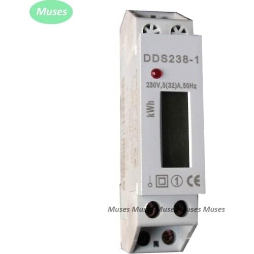 LCD 5(32A) 230VAC 50Hz DIN-Rail Kilo Watt Hour kwh Single Phase Energy Meter DDS238-1
