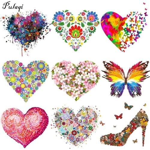 Heart Butterfly Patches Cartoon Iron On Patches Heat Transfers Vinyl For Clothing Thermal Stickers On Clothes DIY Applique Badge