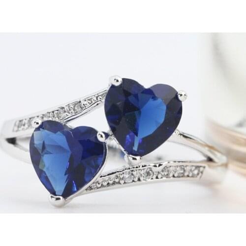 Lingmei Wholesale Fashion Trendy Double HeartSilver ColorJewelry Wedding Rings Glamour Female Zircon Jewelry Size 5-13