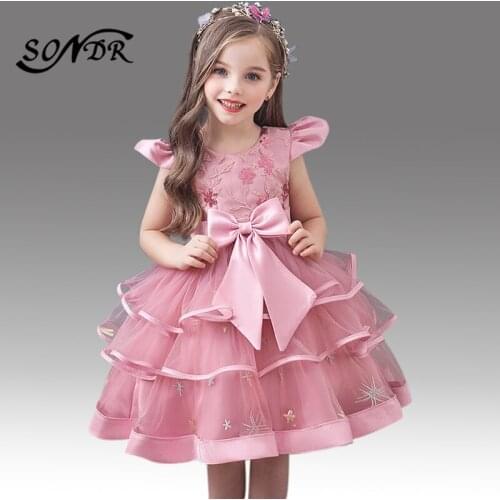 Sparkling Sequin Tiered Princess Ball Gowns HT222 Short Sleeve O-Neck Flower Girl Dresses Embroidery Bow Girls Pageant Dress