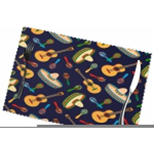 Placemat for dining table Mexican Man Ponchos Sombrero Guitar Heat-resistant Kitchen Dining 6 PCS Accessories