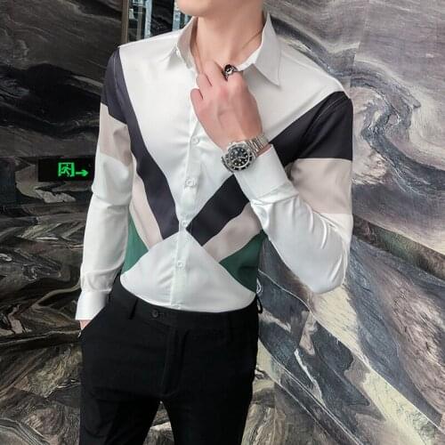 Mens Contrast Men Shirts 2021 Spring New Slim Fit Business Shirt Soft Comfort Male Clothing Vintage Casual Camisa Masculina