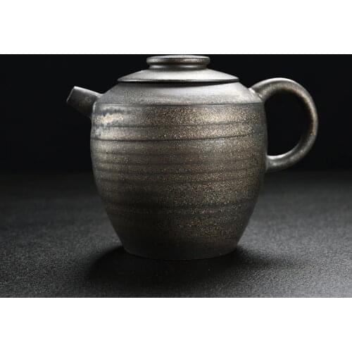 Rust glazed pottery retro gilded side pot Japanese style rough pottery imitation copper teapot kungfu set household tea maker