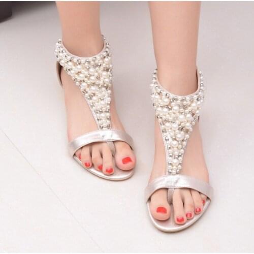 String bead clip toe summer beach sandals back zipper bohemian national platform shoes woman wedges fashion gladiator sandalias