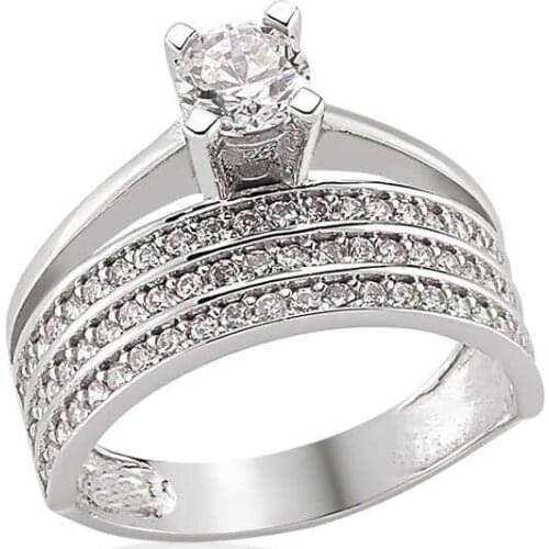 Tevuli 925 Sterling Silver 3 Row Single Stone Lady Ring
