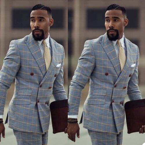 Smart Casual Plaid Men Tuxedos High Quality Custom Made Double Breasted Check Blazer 2 Pieces Slim Fit Business Party Prom Suits