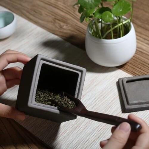 Vintage Tea Storage Jar with Seal Lid Ceramic Coarse Pottery Box Coffee Beans Cans Caddy Tanks Teaware Accessories