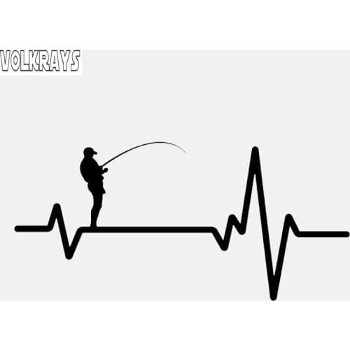 Volkrays Creative Car Sticker Fishing Deep Sea Man Heartbeat Accessories Reflective Waterproof PVC Black/Silver/white,6cm*15cm
