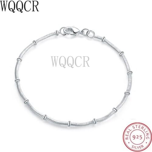 WQQCR 925 Sterling Silver Snake Bone Chain Glossy Bead Bracelet Women Minimalist Exquisite Jewelry Cute Accessories