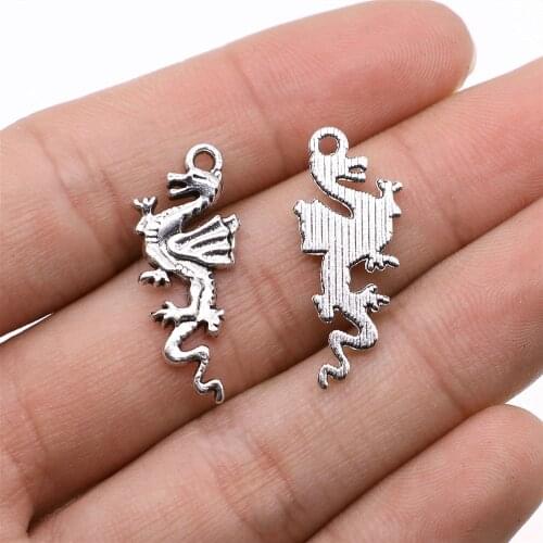 WYSIWYG 10pcs Charms Jewelry Findings DIY Accessories Flying Dragon Pendant Antique Silver Color 27x11mm