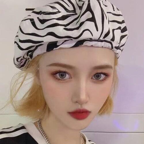 Japanese Milk Pattern Spring Autumn Fashion New Beret Girl Painter Hat One Size Zebra Pattern Women Hat Peaked Cap Gorros