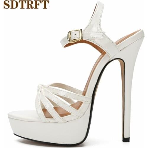 SDTRFT Ladies Platforms Sandals Ankle strap shoes moman Basic Stiletto zapatos mujer 16cm Thin Heels Party Pumps Plus:40-47 48